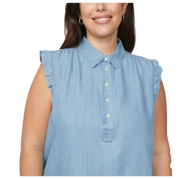 NEW Loft Ruffle Sleeveless Blouse | Denim - Picture 5 of 5